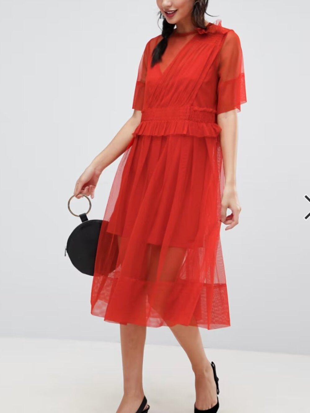 ASOS Sheer Tulle Midi Dress with Ruching, 2, Red (Sheer Overlay Only!)